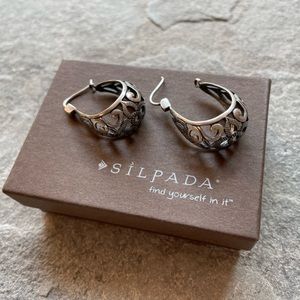 SILPADA 925 Sterling Silver Filigree Etched Hoop Earrings P1844